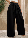 Women Wide Leg Casual Pants with Front Tie Waist High Waist Solid Beige