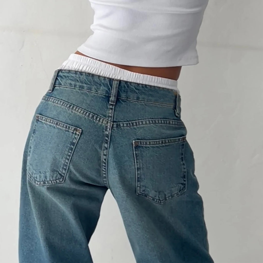 Y2K Baggy Jeans for Women Trendy Low Rise Casual Straight Leg Boyfriend Jeans Denim Pants with Pocket Streetwear