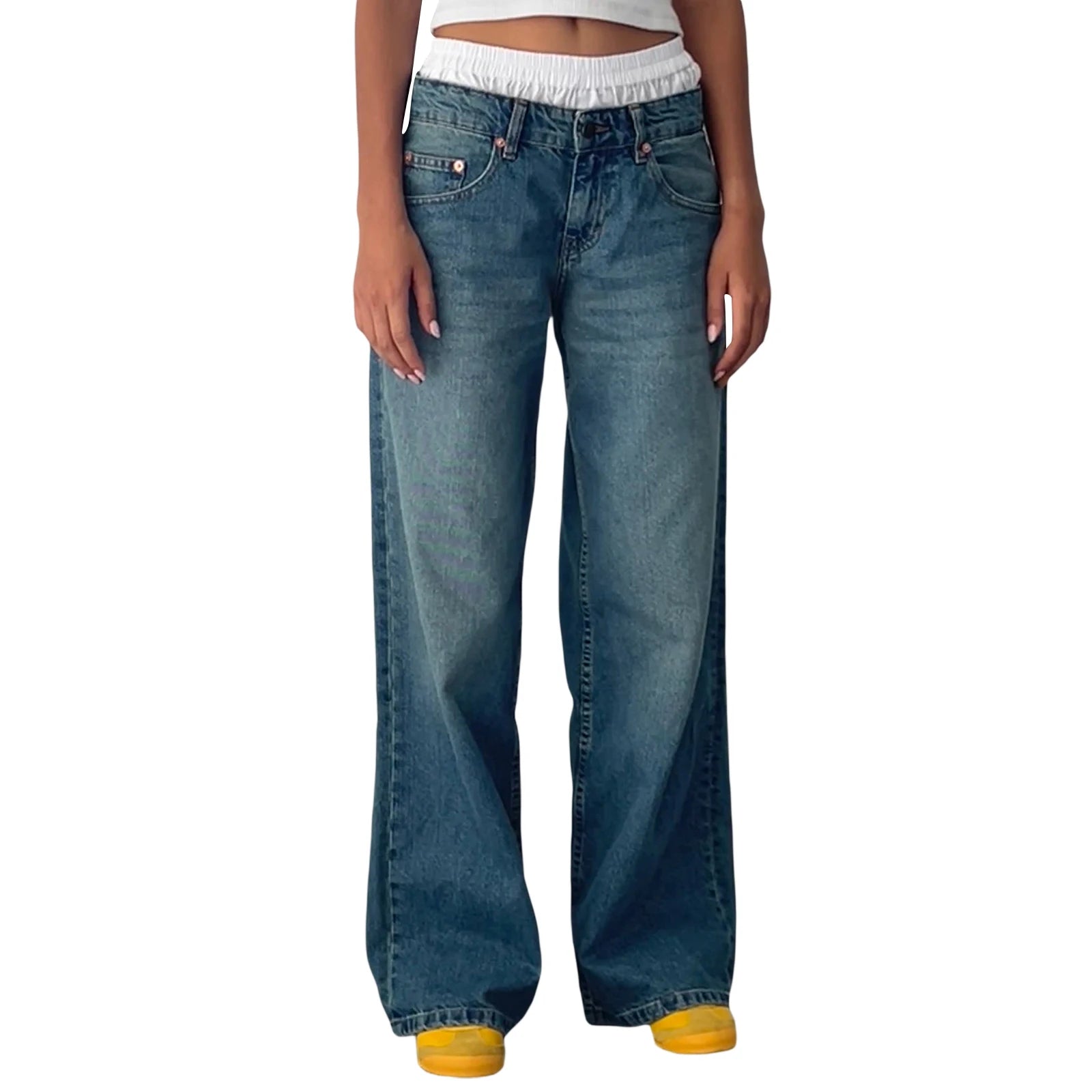 Y2K Baggy Jeans for Women Trendy Low Rise Casual Straight Leg Boyfriend Jeans Denim Pants with Pocket Streetwear