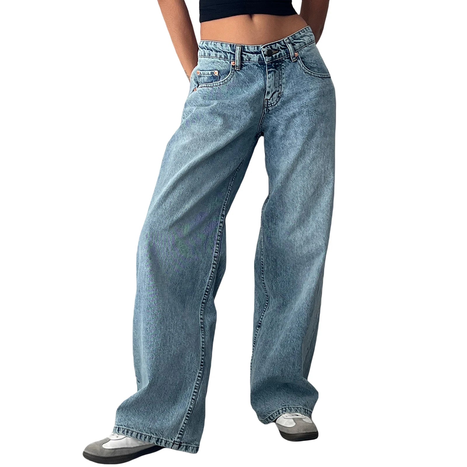 Y2K Baggy Jeans for Women Trendy Low Rise Casual Straight Leg Boyfriend Jeans Denim Pants with Pocket Streetwear