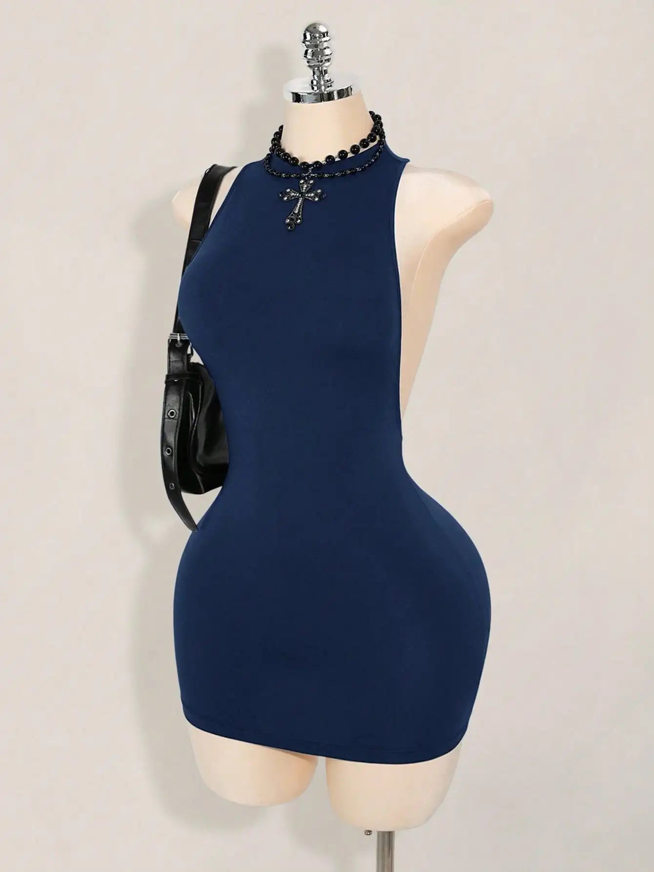 Solid Color Backless Bodycon Mini Dress White Sexy Club Party Dress