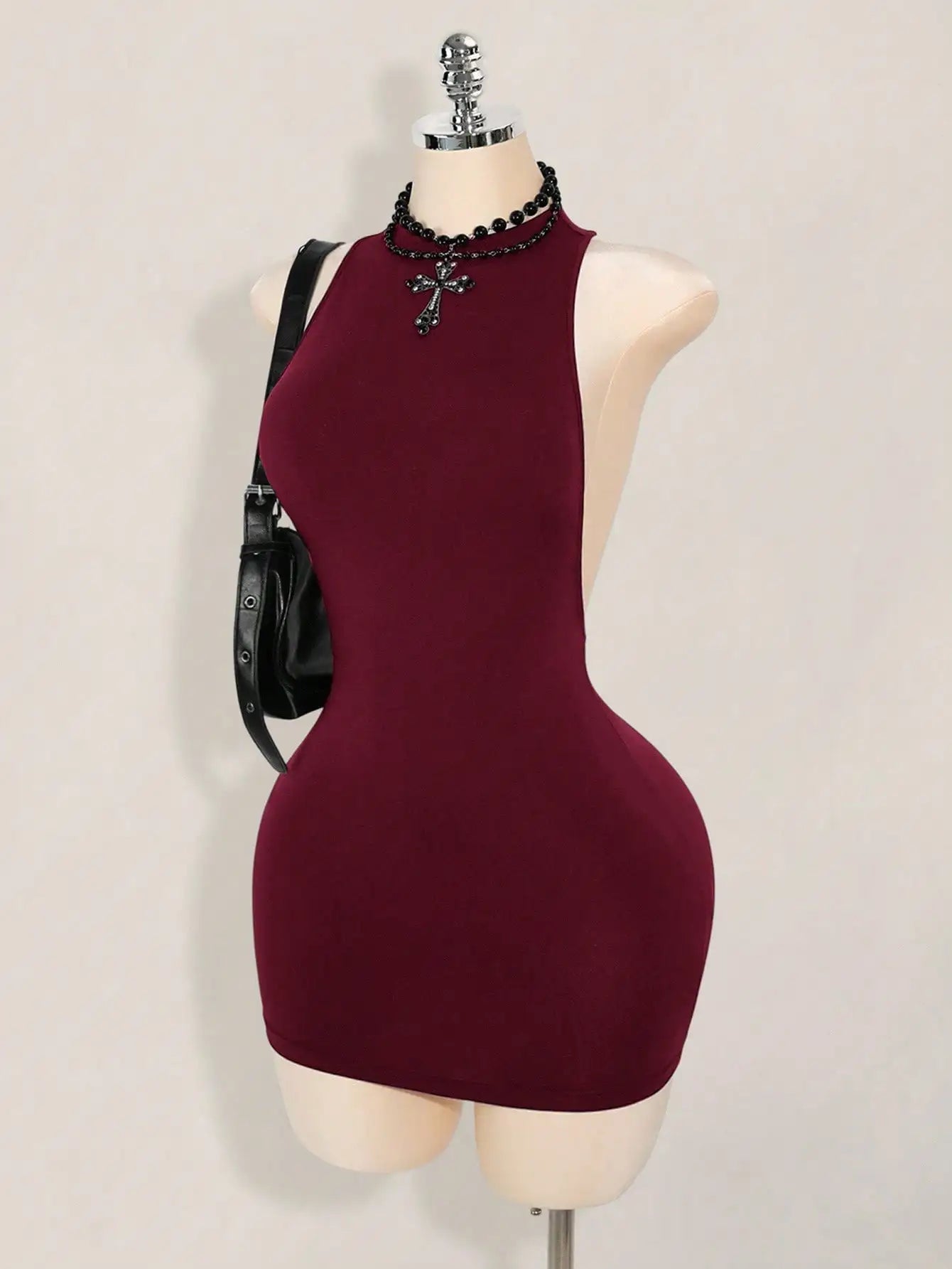 Solid Color Backless Bodycon Mini Dress White Sexy Club Party Dress