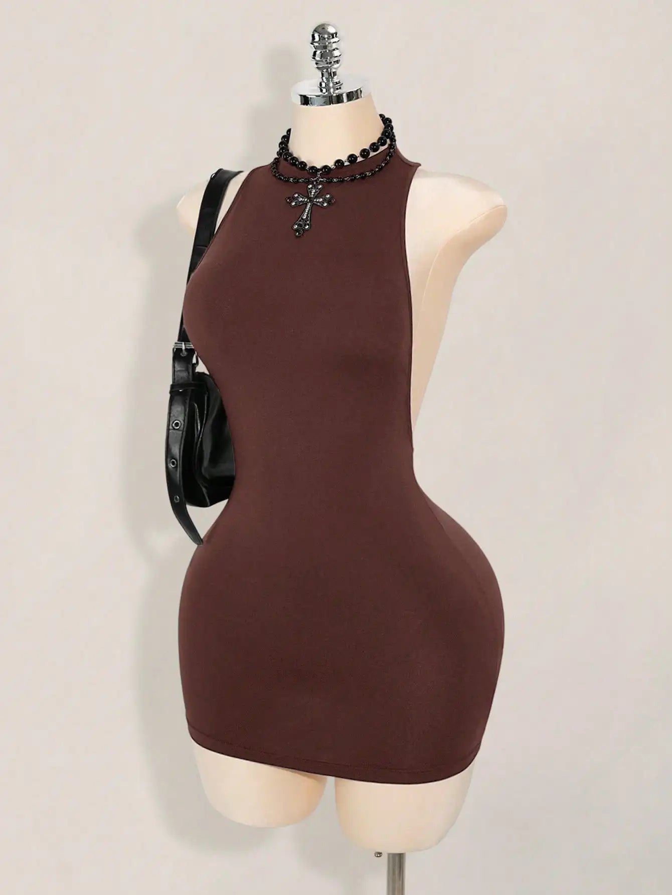 Solid Color Backless Bodycon Mini Dress White Sexy Club Party Dress