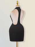 Solid Color Backless Bodycon Mini Dress White Sexy Club Party Dress