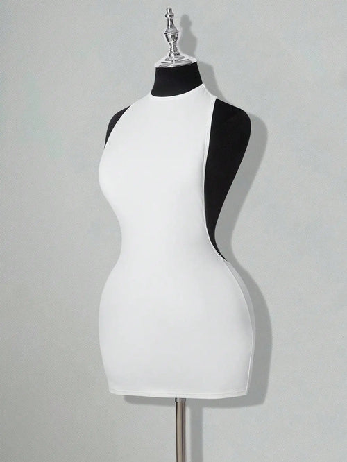Solid Color Backless Bodycon Mini Dress White Sexy Club Party Dress