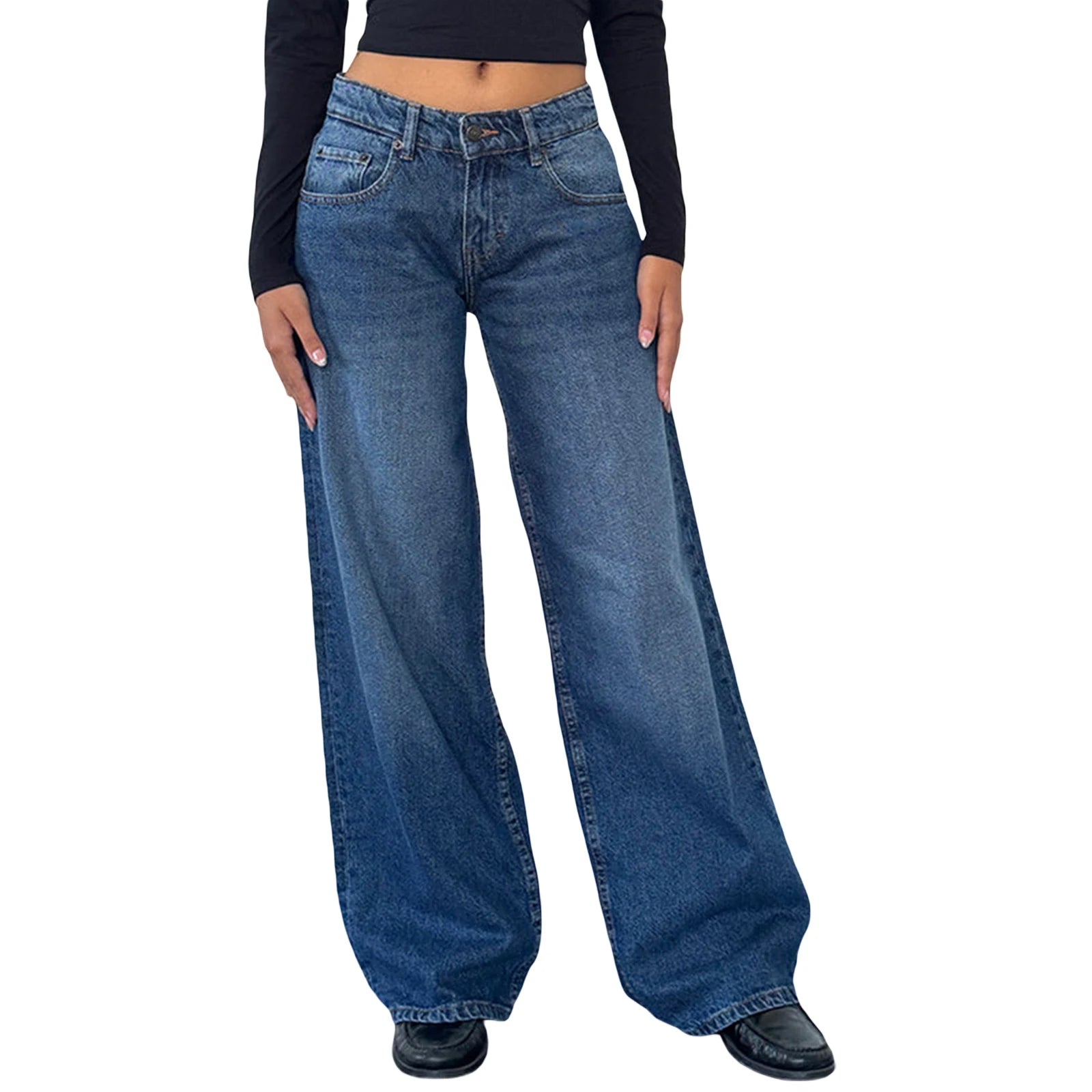 Y2K Baggy Jeans for Women Trendy Low Rise Casual Straight Leg Boyfriend Jeans Denim Pants with Pocket Streetwear