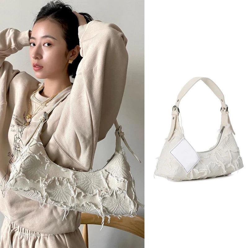 Trendy Patchwork Canvas Underarm Bag Retro Women'S Clutch Bag Designer Handbag Luxury Shoulder Bags for Women Bolsa De Hombro