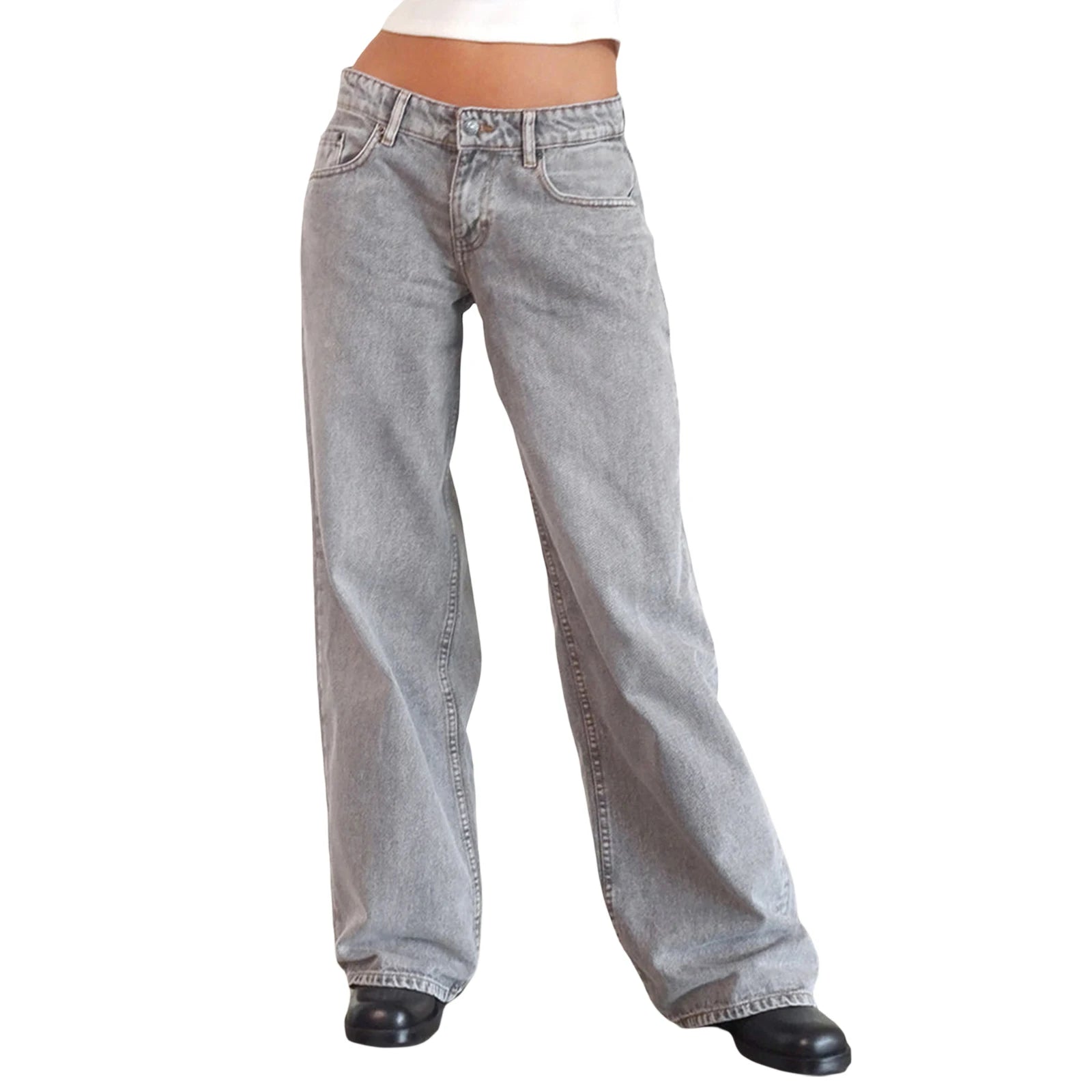 Y2K Baggy Jeans for Women Trendy Low Rise Casual Straight Leg Boyfriend Jeans Denim Pants with Pocket Streetwear